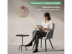 Jogo de 2 cadeiras de veludo liso ESTELLE cinza com pés pretos