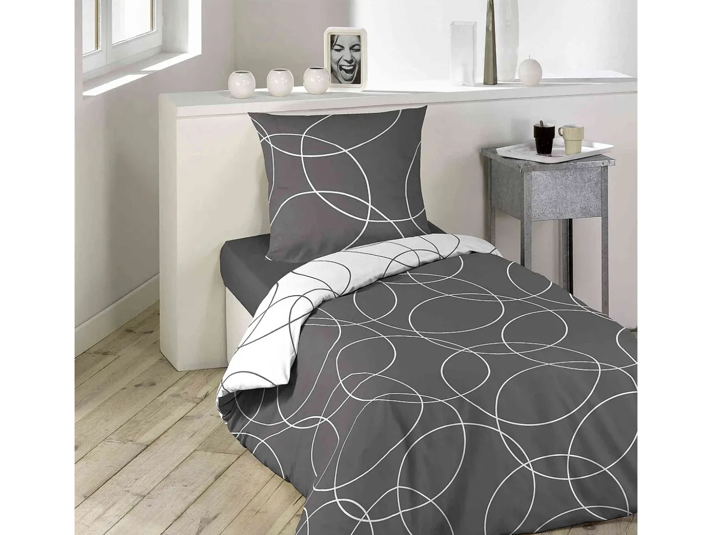 Jogo de Cama 3 Peças "Elton" 240x220cm Cinza Reversível - Poliéster - Oeko-tex - 2 Lugares
