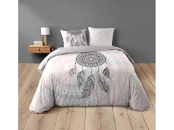 Jogo de Cama 3 Peças Namasté 240x220 cm em Algodão 42 fios/cm² Rosa com Estampa de Filtro dos Sonhos