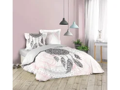 Jogo de Cama 3 Peças Namasté 200x200 cm em Algodão 100% Rosa com Estampa de Filtro dos Sonhos