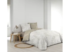 Jogo de cama Cassia 260x240 cm 100% algodão reversível taupe com 2 fronhas 63x63 cm, trama 57 fios/cm², certificado Oeko-Tex