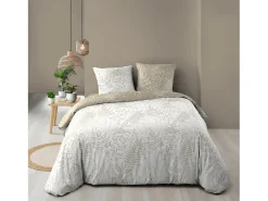 Jogo de cama reversível Cassia 240x220 cm em algodão 100% Oeko-Tex com padrão floral bege e 2 fronhas 63x63 cm