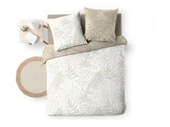 Jogo de cama reversível Cassia 240x220 cm em algodão 100% Oeko-Tex com padrão floral bege e 2 fronhas 63x63 cm