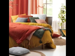 Jogo de cama 260x240 cm em gaze dupla de algodão marrom Oeko-Tex, capa com botões de pressão, 2 fronhas 63x63 cm