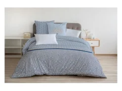 Jogo de capa de edredão 220x240 cm 100% algodão 57 fios Azul e branco com 2 fronhas 65x65 cm - Casa de botão oculta