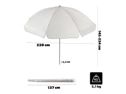 KADAX Guarda-sol redondo, 220 x 142-224 cm, guarda-sol de pátio, tela de varanda, guarda-sol ajustável em altura para varanda, jardim, terraço, piscina e praia, cru