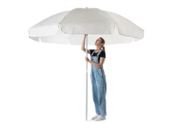KADAX Guarda-sol redondo, 220 x 142-224 cm, guarda-sol de pátio, tela de varanda, guarda-sol ajustável em altura para varanda, jardim, terraço, piscina e praia, cru
