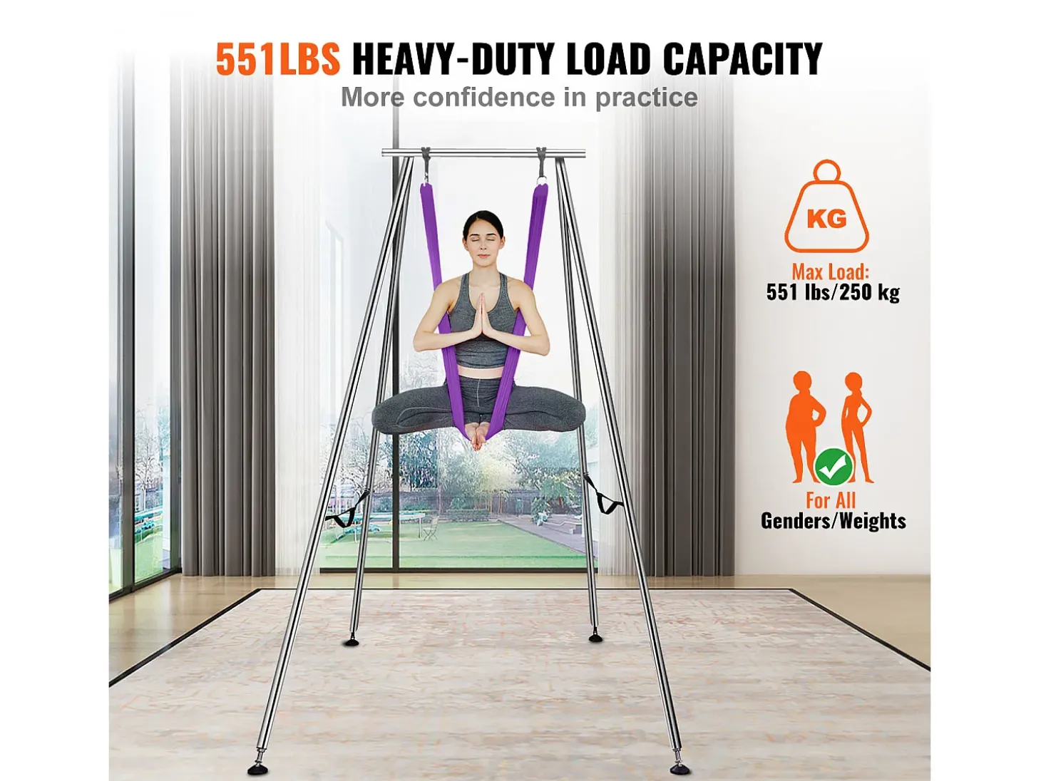 Kit de Balanço de Yoga SucceBuy, com Suporte e Rede Aérea, Capacidade de 250 kg, Estrutura de Yoga Roxa