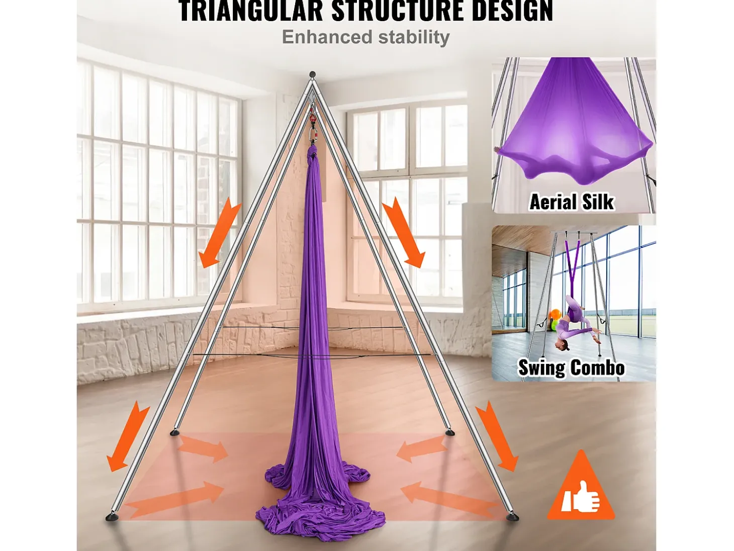 Kit de Balanço de Yoga SucceBuy, com Suporte e Rede Aérea, Capacidade de 250 kg, Estrutura de Yoga Roxa