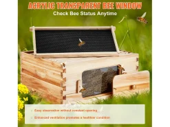 Kit de Colmeia de Abelhas SucceBuy com 10 Molduras e Janelas de Acrílico para Abelhas, 100 % Madeira de Cedro Natural Revestida de Cera de Abelha