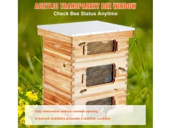 Kit de Colmeia para Abelhas SucceBuy Langstroth 20 Quadros Profundos e 10 Quadros Médios com Janelas de Acrílico