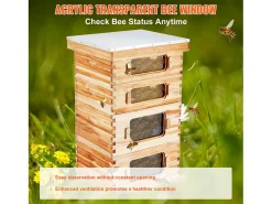 Kit de Colmeia para Abelhas SucceBuy Langstroth 20 Quadros Profundos e 20 Quadros Médios com Janelas de Acrílico