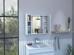 Kit de Primeiros Socorros Artemis em Melamina, com 6 prateleiras interiores e duas portas, com espelho, 49.53 cm X 59.94 cm X 13.71 cm, Branco