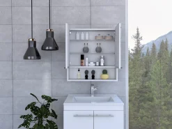 Kit de Primeiros Socorros Jaspe em Melamina, com espelhos, 62.48 cm X 59.94 cm X 13.97 cm , Branco