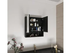 Kit de Primeiros Socorros Jaspe em Melamina, com espelhos, 62.48 cm X 59.94 cm X 13.97 cm , Preto