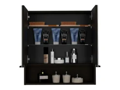 Kit de Primeiros Socorros Jaspe em Melamina, com espelhos, 62.48 cm X 59.94 cm X 13.97 cm , Preto