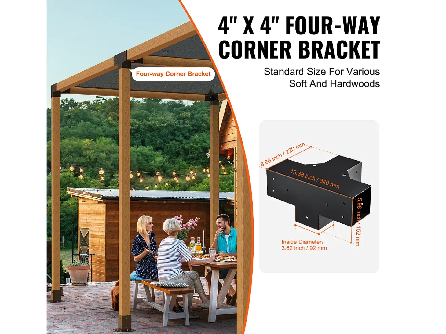 Kit De Suporte Para Pérgola SucceBuy 10,16 x 10,16 cm 3,6 x 3,6 Interno, 4 Vias Para Marcenaria DIY