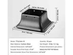 Kit de Suporte SucceBuy - Embalagem de 10 Suportes para Base de Poste de 101,6 x 101,6 mm para Ancoragens Reforçadas em Madeira