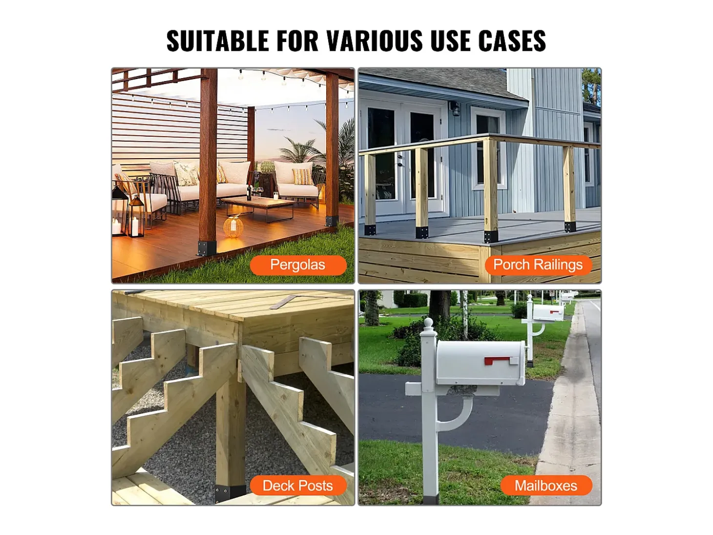 Kit de Suporte SucceBuy - Embalagem de 4 Suportes para Base de Poste de 152,4 x 152,4 mm, Ancoragem Reforçada para Vedação de Madeira