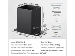 Kit de Suporte SucceBuy - Embalagem de 2 Suportes para Base de Poste de 101,6 x 101,6 mm, Ancoragem Reforçada para Vedação de Madeira