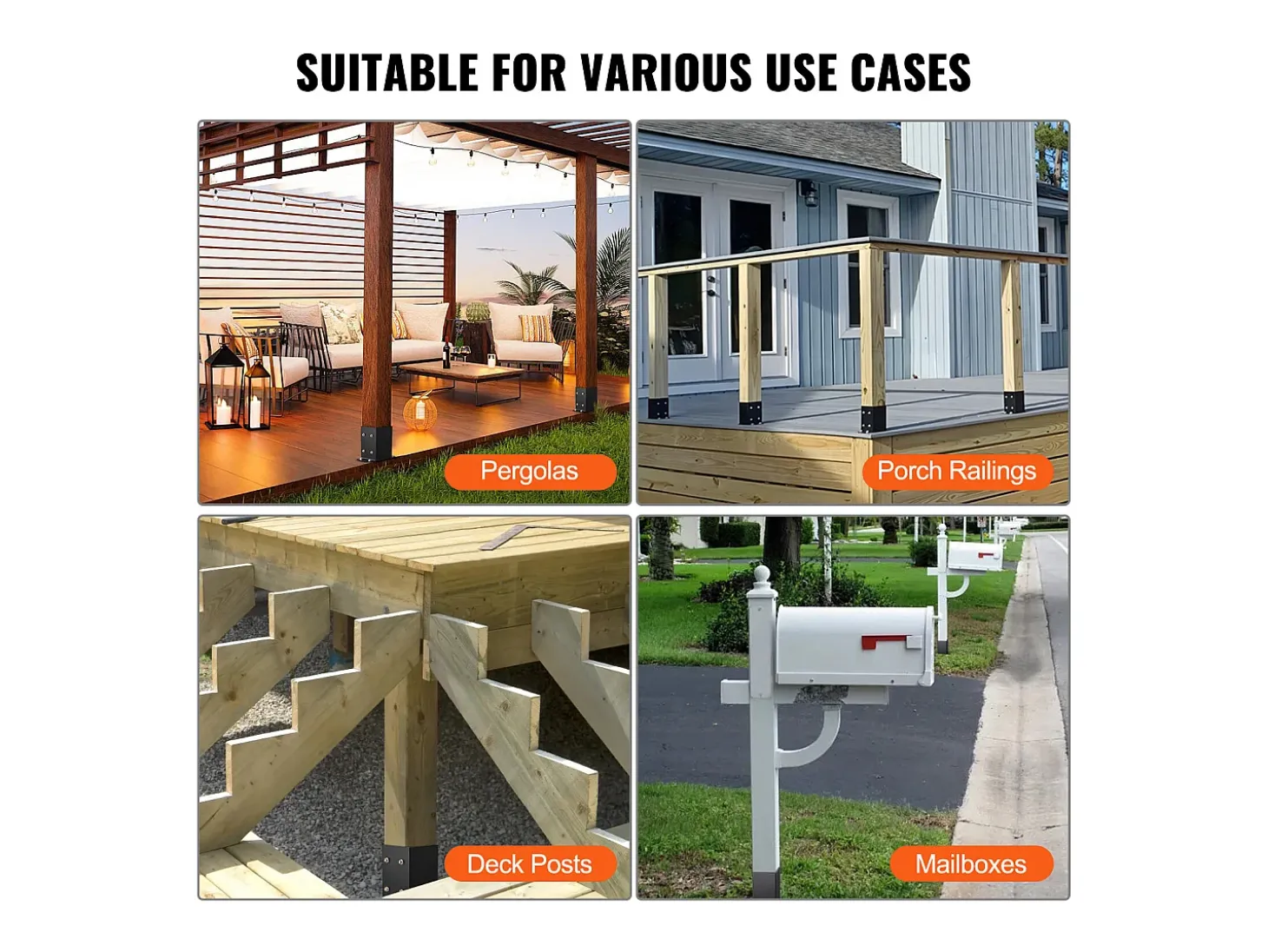 Kit de Suporte SucceBuy - Embalagem de 2 Suportes para Base de Poste de 101,6 x 101,6 mm, Ancoragem Reforçada para Vedação de Madeira
