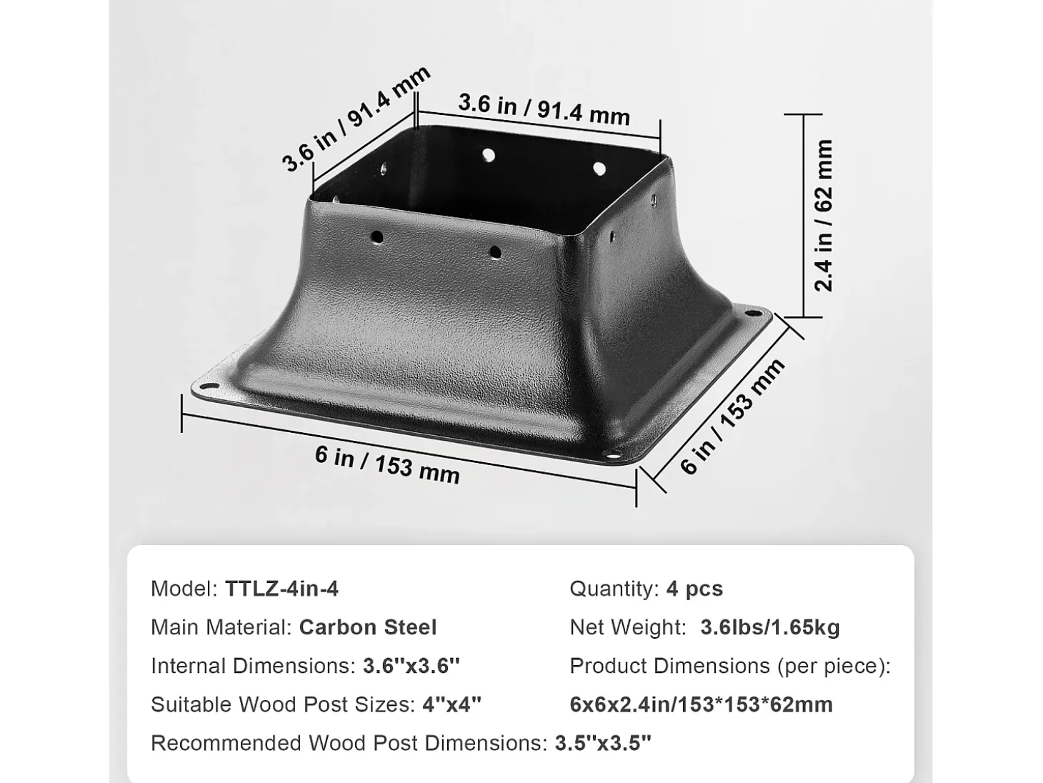 Kit de Suporte SucceBuy Embalagem de 4 Suportes de Base de Poste Reforçados de 10 × 10 cm para Ancoragens de Madeira Standard