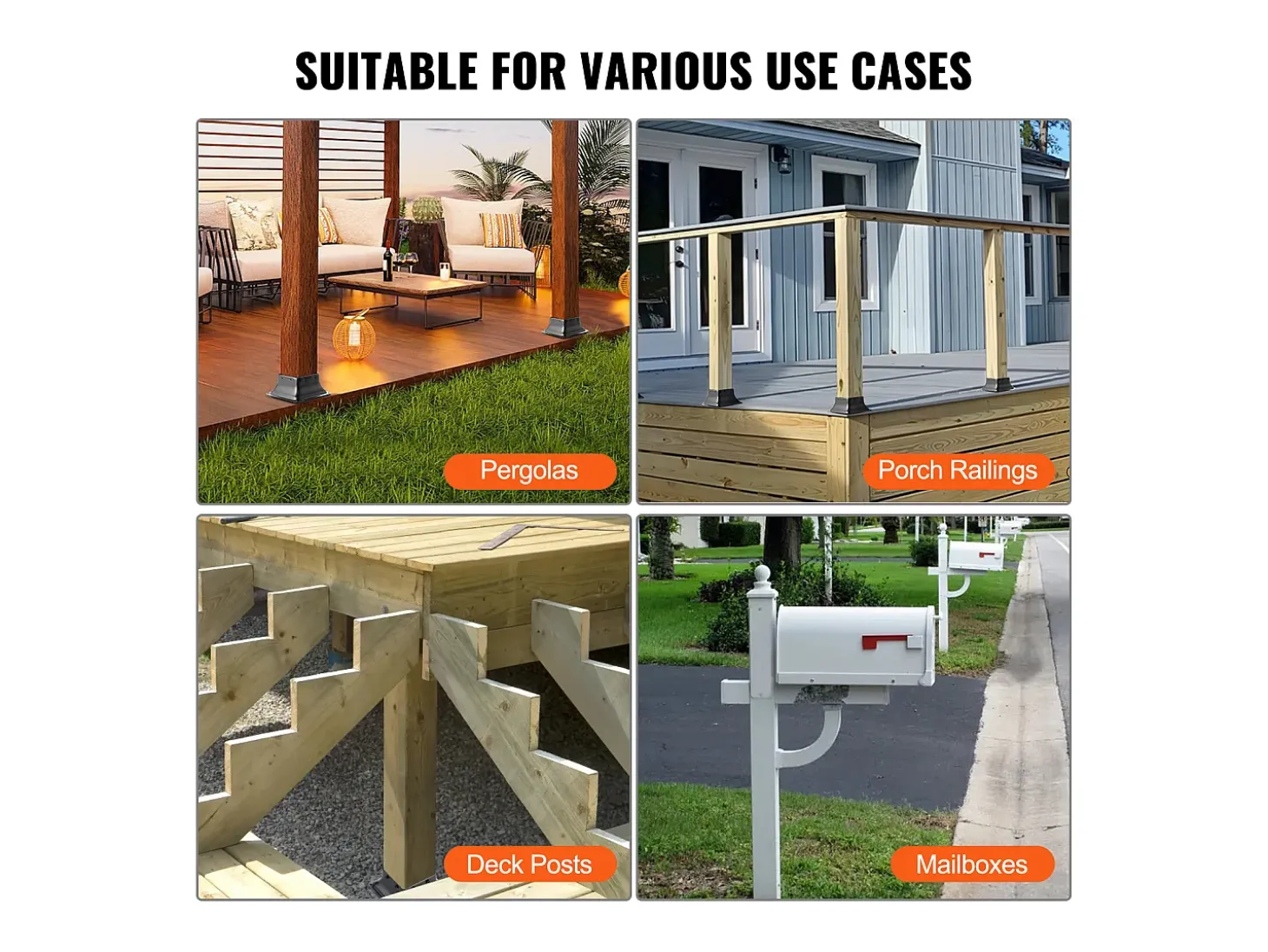 Kit de Suporte SucceBuy Embalagem de 4 Suportes de Base de Poste Reforçados de 10 × 10 cm para Ancoragens de Madeira Standard