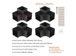 Kit de Suportes para Pergola SucceBuy 15.24x15.24 cm 3 Vias Internas 14.2x14.2 cm 4 Peças