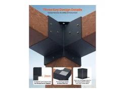 Kit de Suportes para Pérgola SucceBuy, Lote de 8, Suporte para Pontalete de Madeira 9.2x9.2 cm, 4 Suportes de Canto 3 Vias, 4 Bases para Postes, Aço Carbono