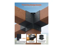 Kit de Suportes para Pérgola SucceBuy, Lote de 4, Suporte para Pontalete de Madeira 9.2x9.2 cm, 2 Suportes de Canto 4 Vias, 2 Bases para Postes, Aço Carbono