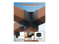 Kit Suportes de Pergolado SucceBuy, Lote de 4, Suporte de Pontalete Madeira 14.2x14.2 cm, 2 Suportes de Canto 4 Vias, 2 Bases de Pontalete, Aço de Carbono