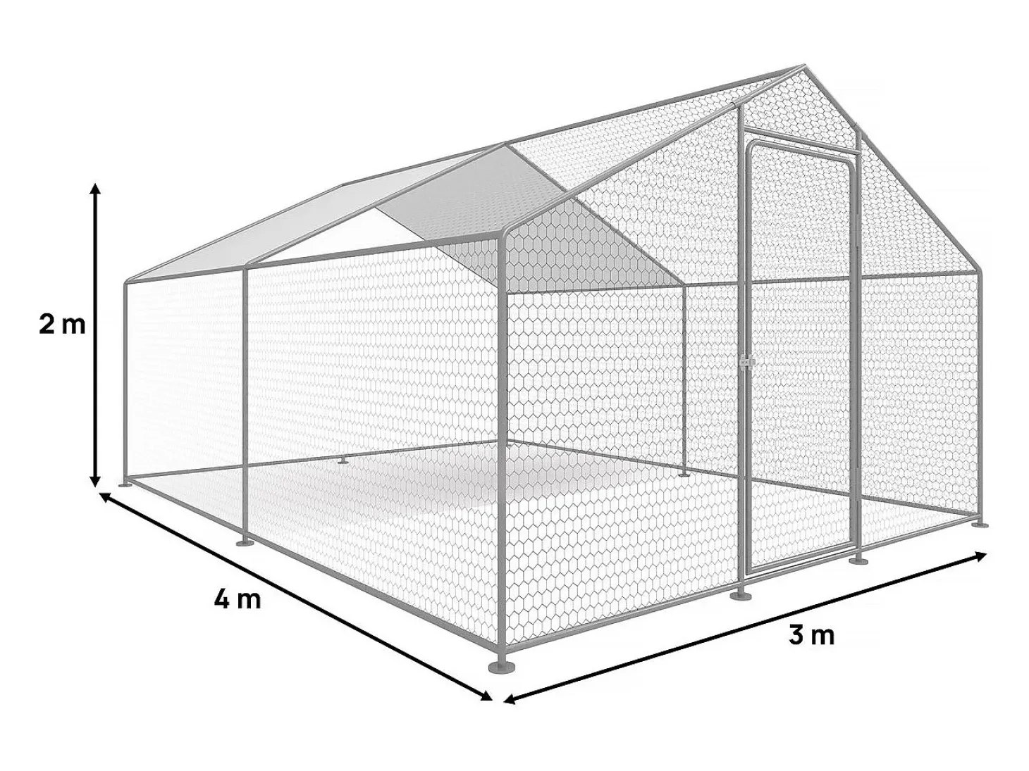 Kojec dla kurczaków 12 m² siatka druciana 4 x 3 x 2 M stal ocynkowana