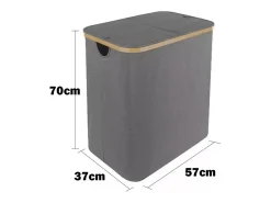 150L Cesta de linho dobrável, em tecido cinza, com 2 capas e 2 bolsa interior destacável, 57x37x70cm