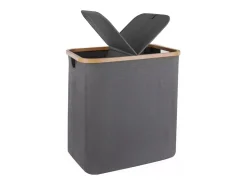 150L Cesta de linho dobrável, em tecido cinza, com 2 capas e 2 bolsa interior destacável, 57x37x70cm