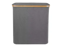 150L Cesta de linho dobrável, em tecido cinza, com 2 capas e 2 bolsa interior destacável, 57x37x70cm