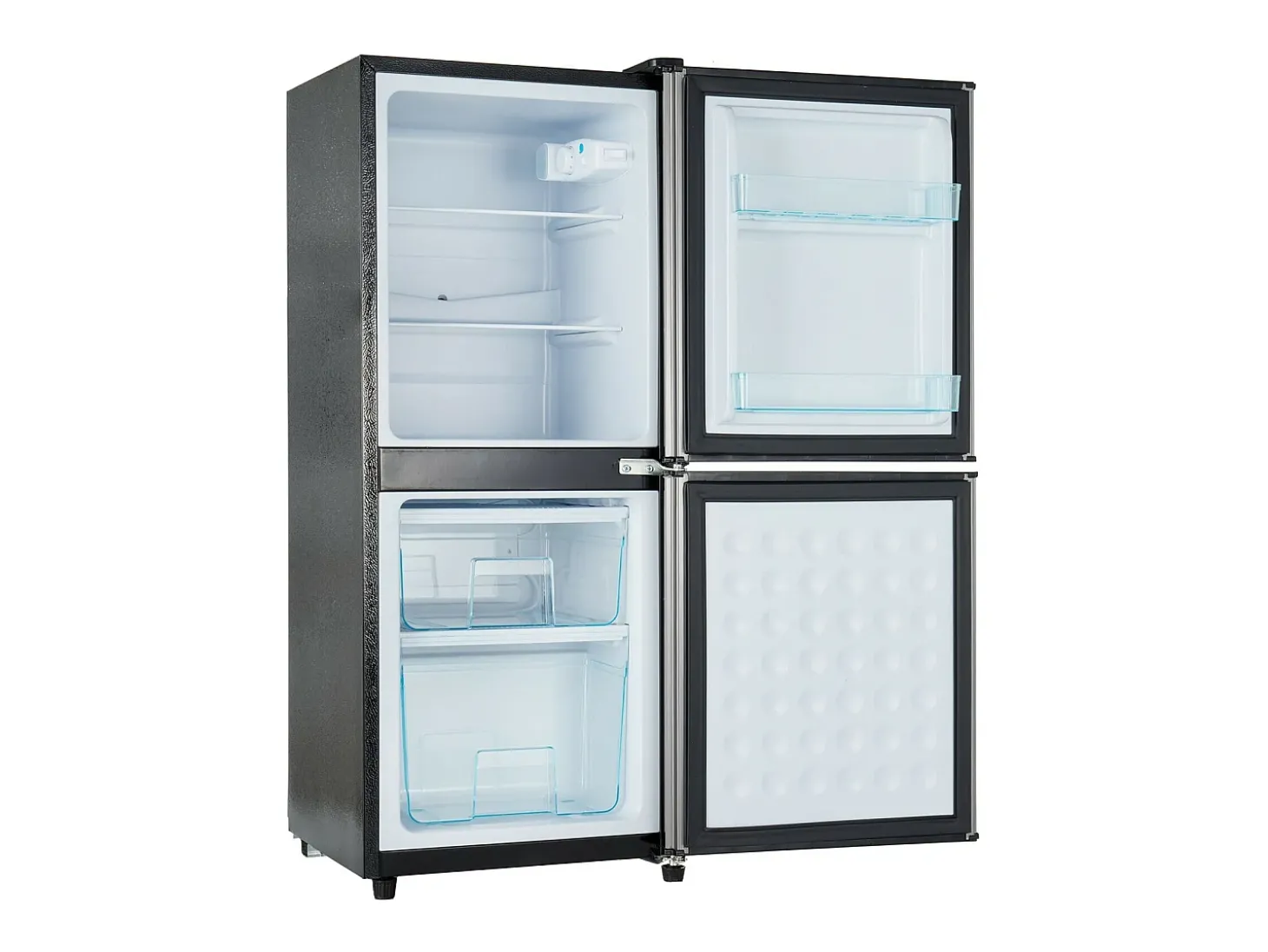 106L Prata+geladeira preta, com partição de vidro e pés ajustáveis, 7 temperatura, -25 ~ 10 ℃, classe de eficiência energética