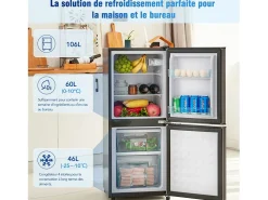 106L Prata+geladeira preta, com partição de vidro e pés ajustáveis, 7 temperatura, -25 ~ 10 ℃, classe de eficiência energética