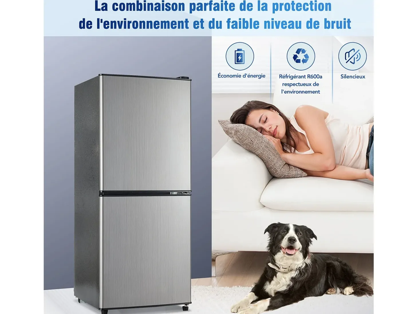 106L Prata+geladeira preta, com partição de vidro e pés ajustáveis, 7 temperatura, -25 ~ 10 ℃, classe de eficiência energética