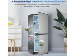 106L Prata+geladeira preta, com partição de vidro e pés ajustáveis, 7 temperatura, -25 ~ 10 ℃, classe de eficiência energética
