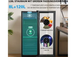 128L Refrigerador, com 3 prateleiras ajustáveis ​​e porta de vidro, -10 ° C a 10 ° C, 90 kWh/ano, eficiência energética F, 40x41x109.5cm