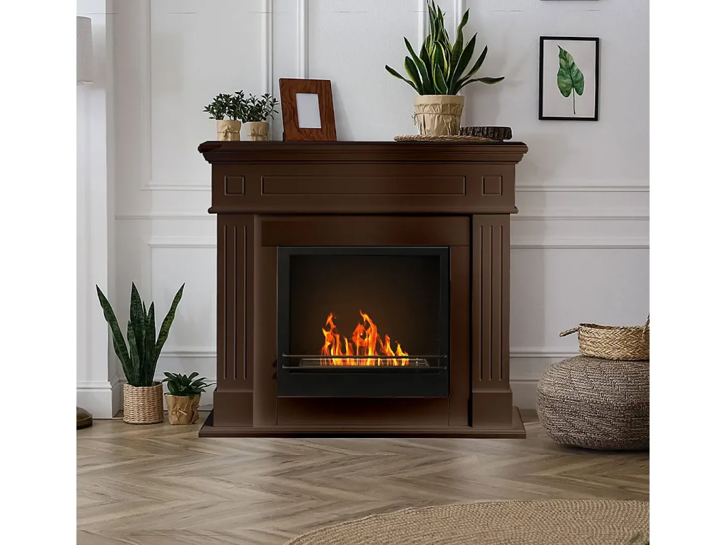 Lareira a bioetanol Biolareira de piso Cambridge em madeira marrom 110x37x102h