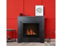 Lareira a bioetanol de piso BELLINI em madeira com efeito mármore preto Fabricado na Itália L96 x D35 x H96