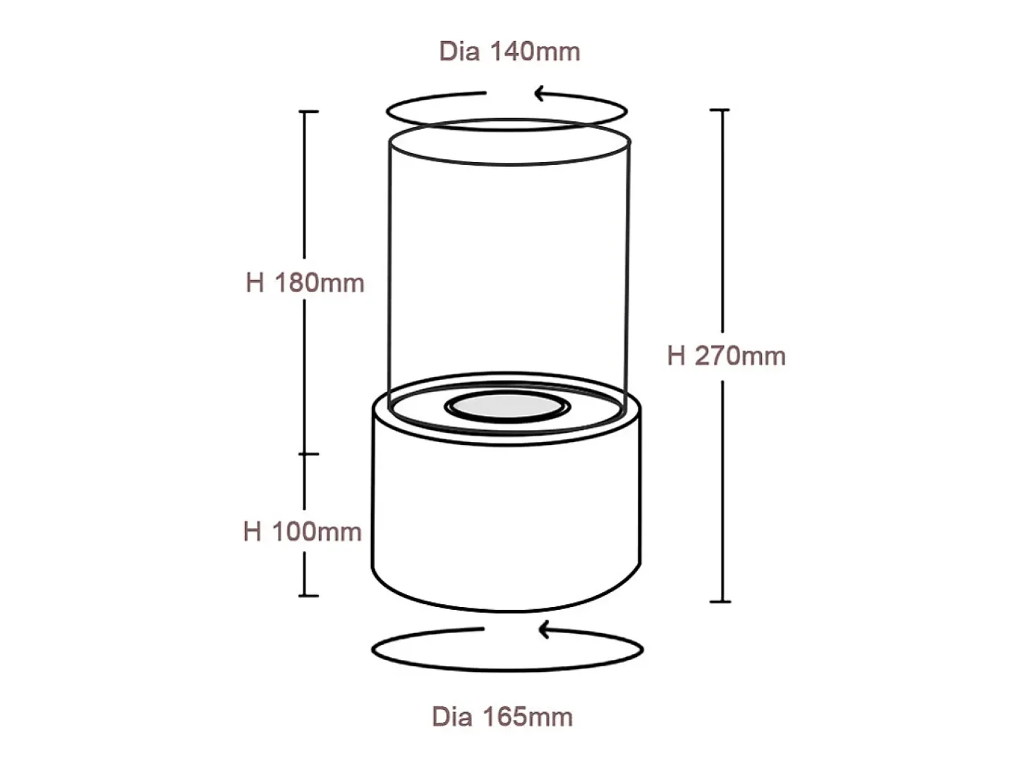 Lareira de mesa a bioetanol MARSIGLIA Gold, D16 x A27, para uso interno e externo.