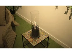 Lareira de mesa TOLOSA Black Gold a bioetanol, dimensões D20 x A49,5, para uso interno e externo.