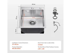 Lava-Loiça de Cozinha SucceBuy Lava-Loiça de Cozinha de 40 cm com Montagem Superior e Cuba Simples, Lava-Loiça em Aço Inoxidável para Bar