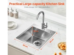 Lava-Loiça de Cozinha SucceBuy Lava-Loiça de Cozinha de 40 cm com Montagem Superior e Cuba Simples, Lava-Loiça em Aço Inoxidável para Bar