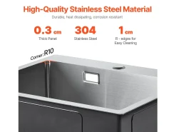 Lava-Loiça de Cozinha SucceBuy Lava-Loiça de Cozinha de 40 cm com Montagem Superior e Cuba Simples, Lava-Loiça em Aço Inoxidável para Bar