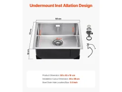 Lava-loiça de Cozinha SucceBuy Lava-loiça de Cozinha de 50 cm com Cuba Simples e Suporte para Lava-loiça em Aço Inoxidável