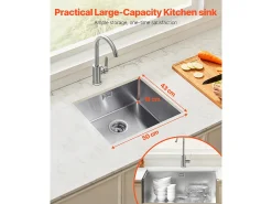 Lava-loiça de Cozinha SucceBuy Lava-loiça de Cozinha de 50 cm com Cuba Simples e Suporte para Lava-loiça em Aço Inoxidável