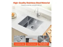 Lava-loiça de Cozinha SucceBuy Lava-loiça de Cozinha de 50 cm com Cuba Simples e Suporte para Lava-loiça em Aço Inoxidável